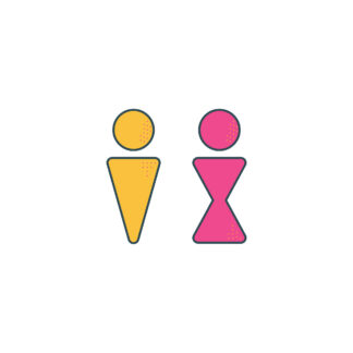 Coppia targhe bagno uomo donna in plexiglass forme colorate giallo rosa 15cm